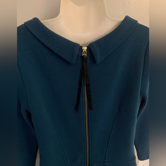 Boden zipper back Textured Stretch Fall Winter Midi Dress Teal Long Sleeves S 6 - Picture 5 of 9